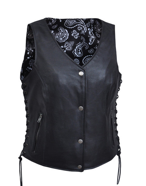 Ladies Leather Vest with Purple Paisley Lining 6890 WV
